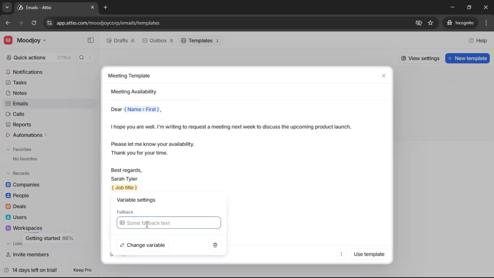 Creating email template screenshot