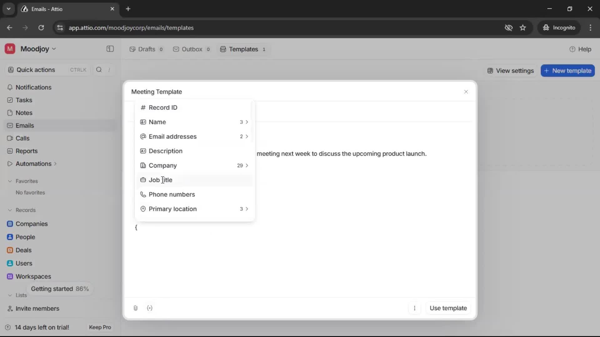 Creating email template screenshot