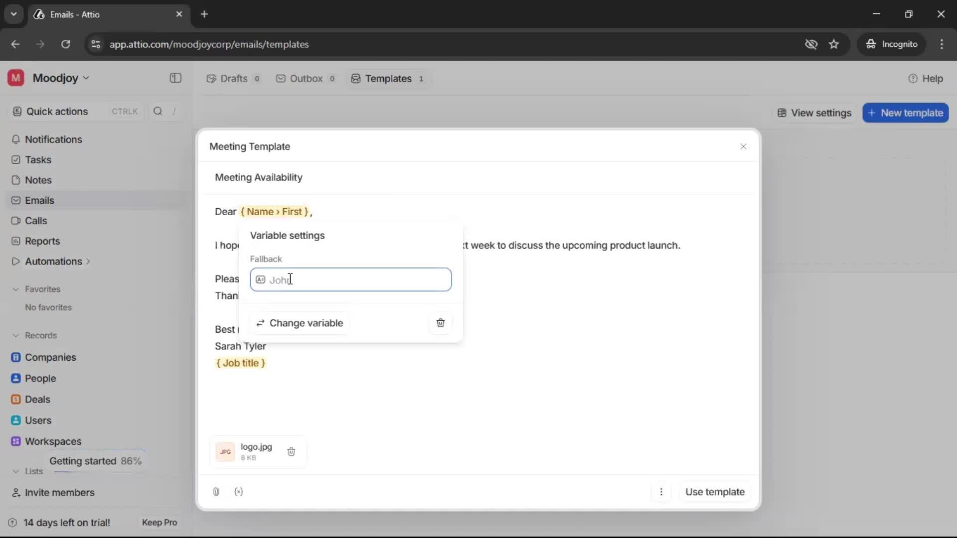 Creating email template screenshot