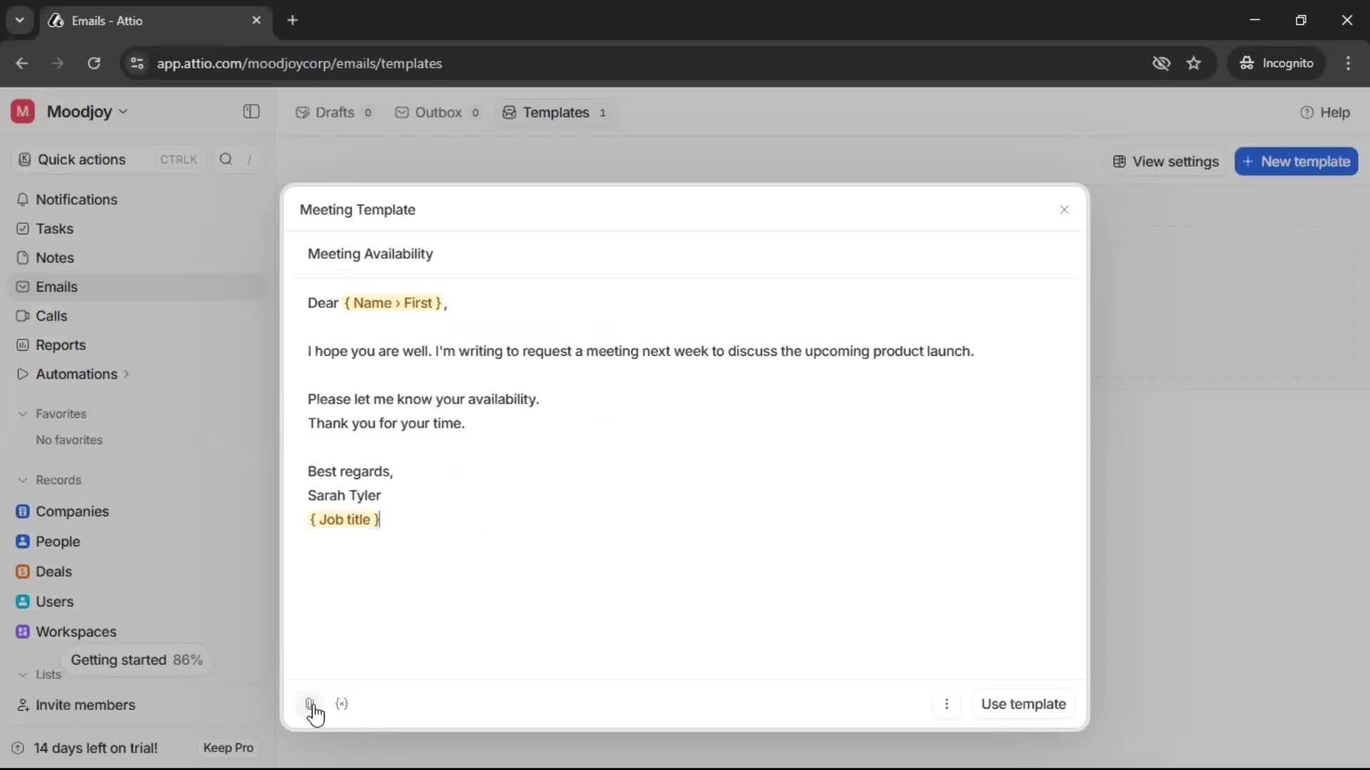 Creating email template screenshot