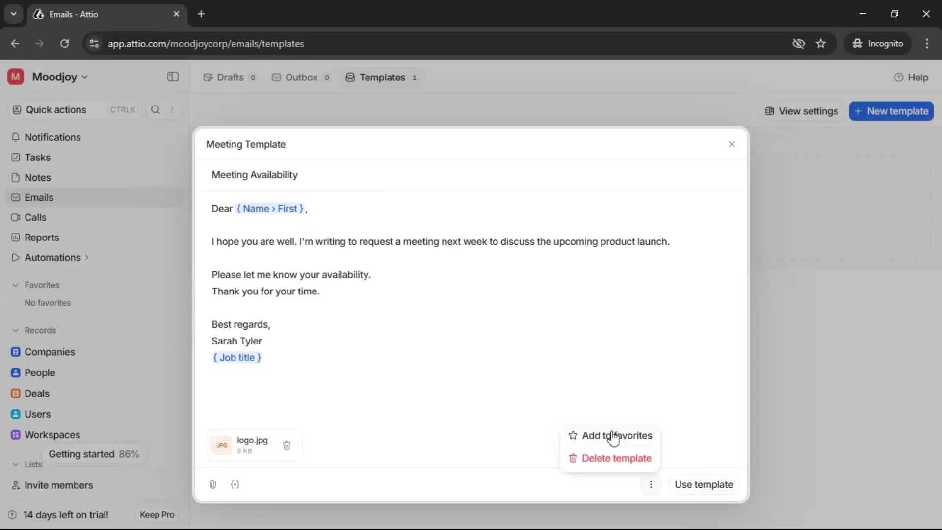 Creating email template screenshot