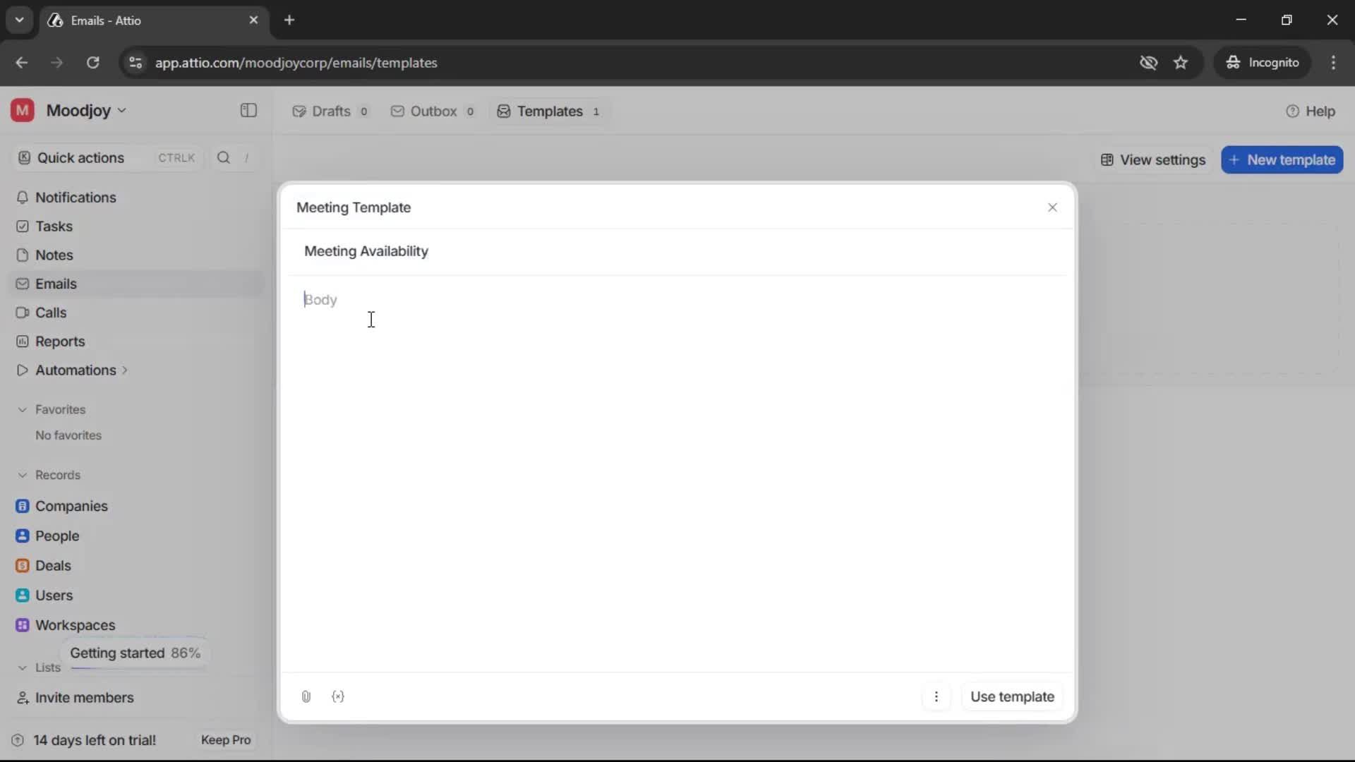 Creating email template screenshot
