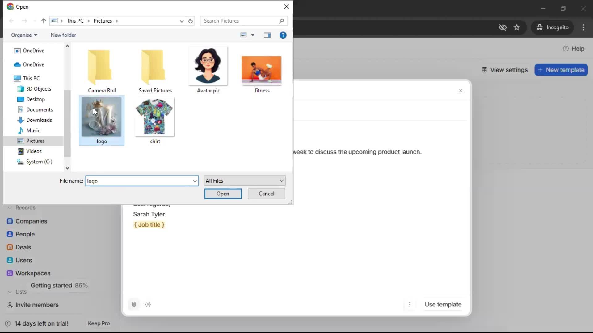 Creating email template screenshot