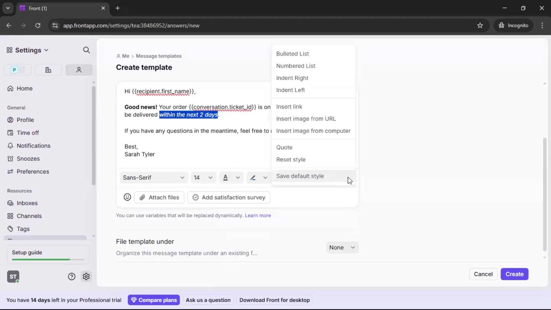 Creating a template screenshot