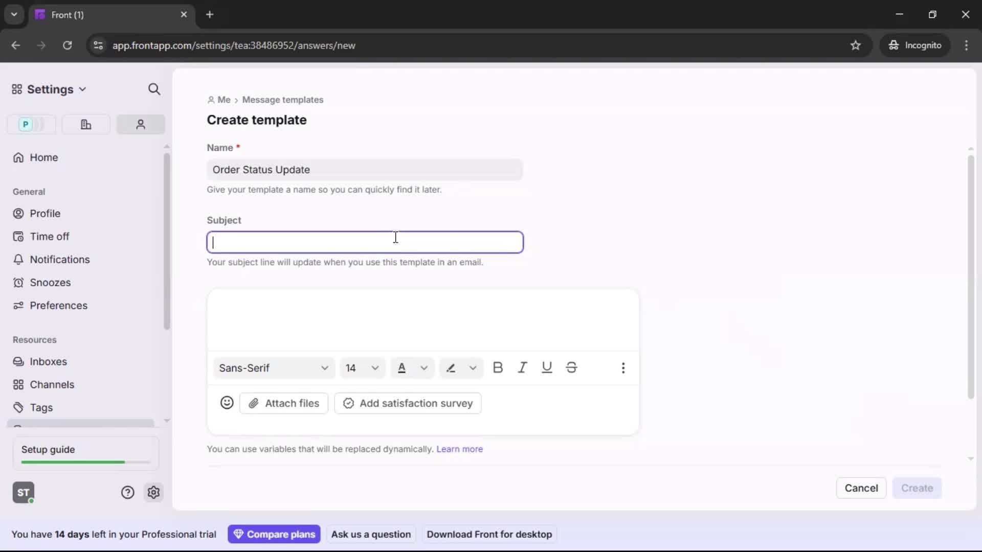 Creating a template screenshot