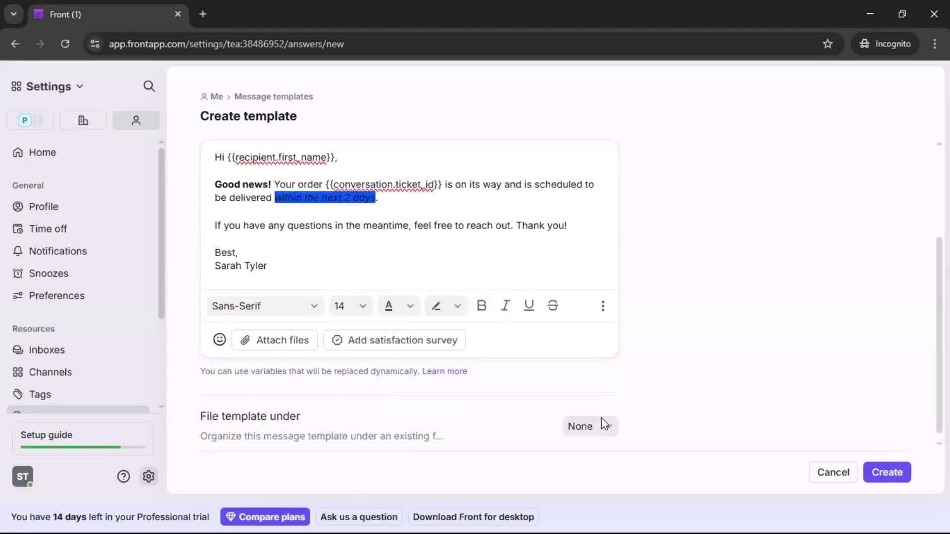 Creating a template screenshot
