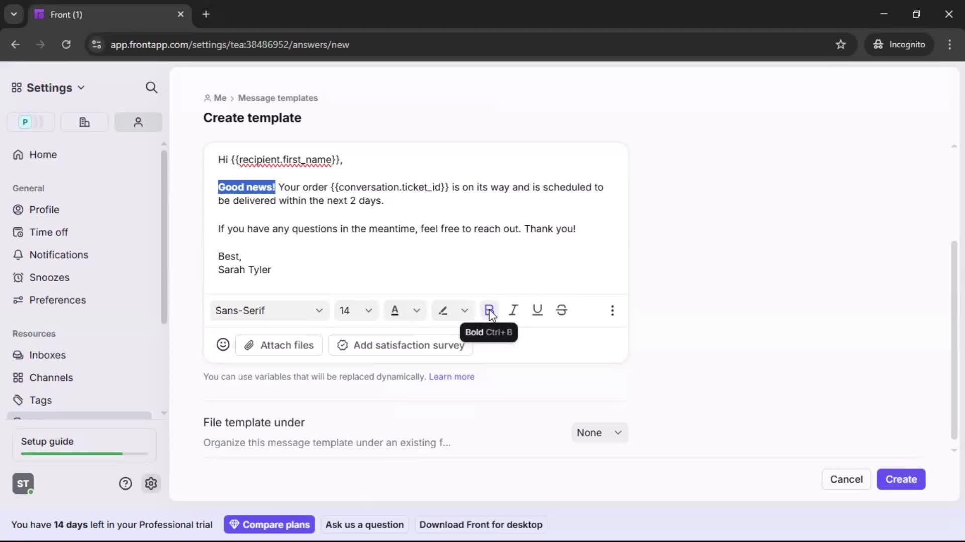 Creating a template screenshot