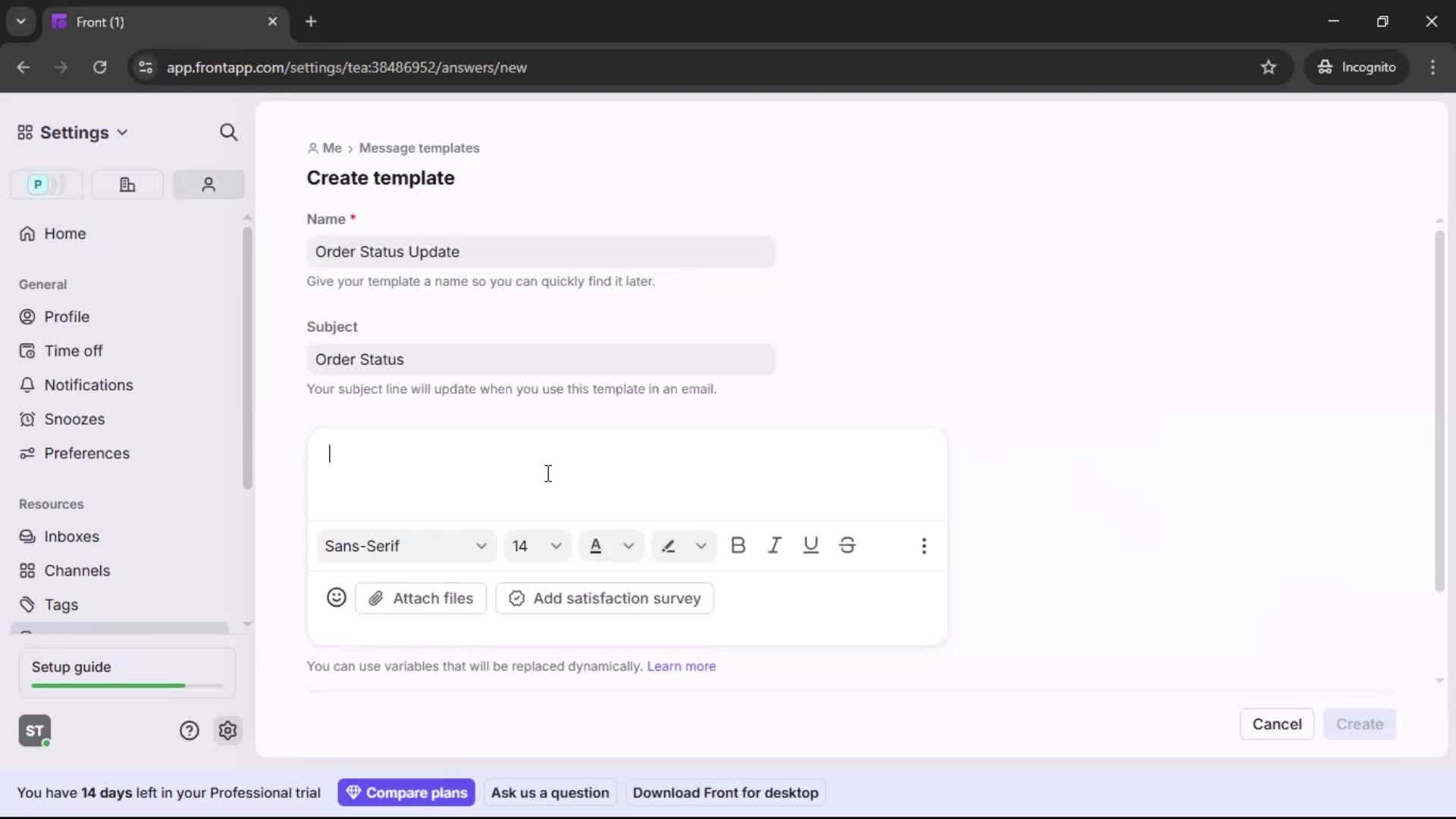 Creating a template screenshot