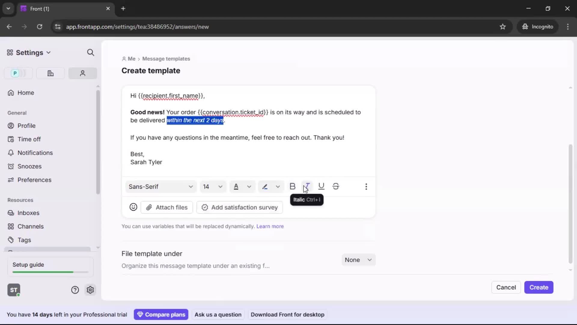 Creating a template screenshot