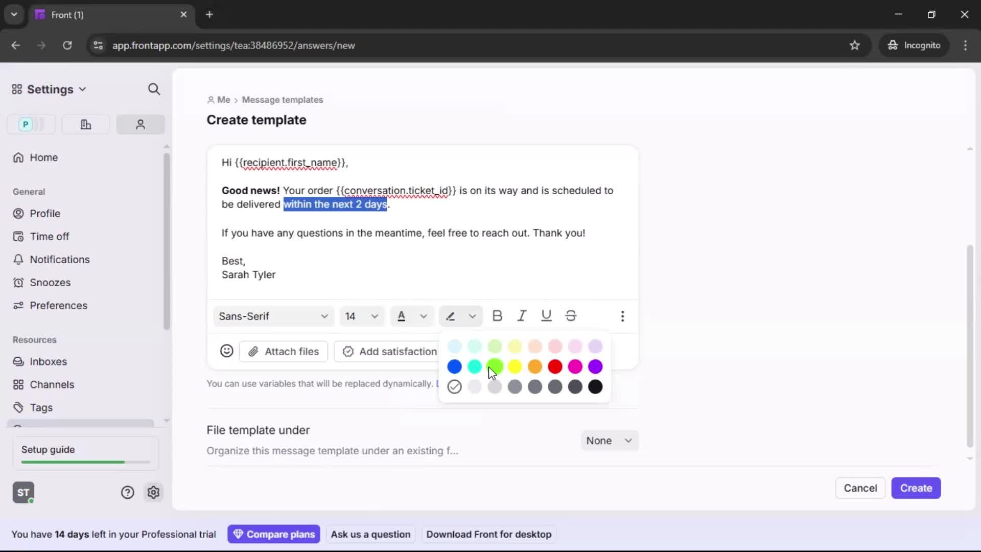 Creating a template screenshot