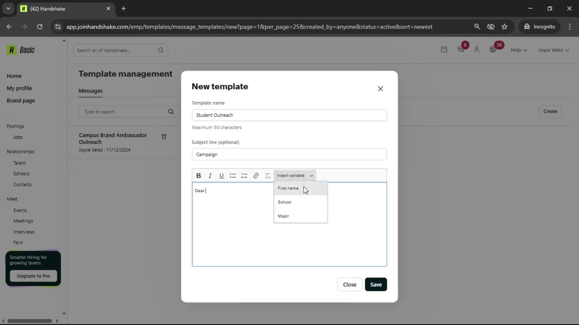 Creating email template screenshot