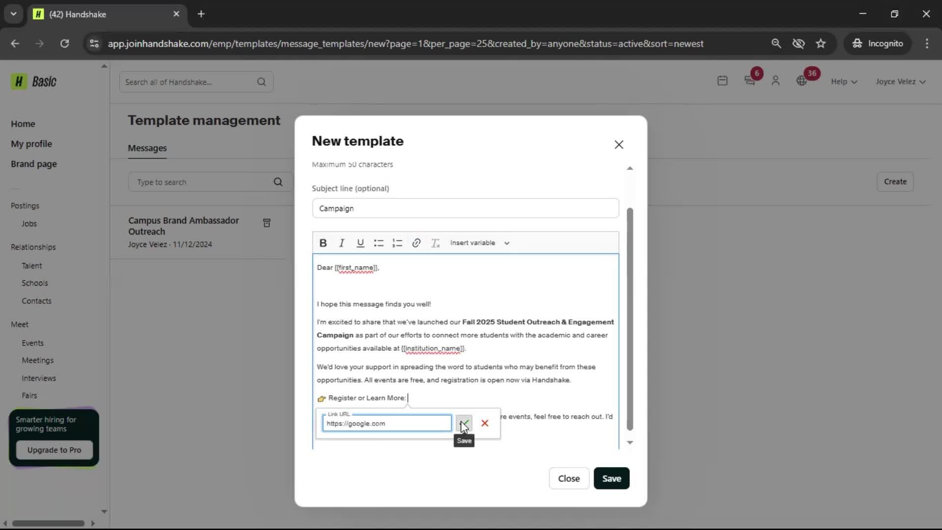 Creating email template screenshot