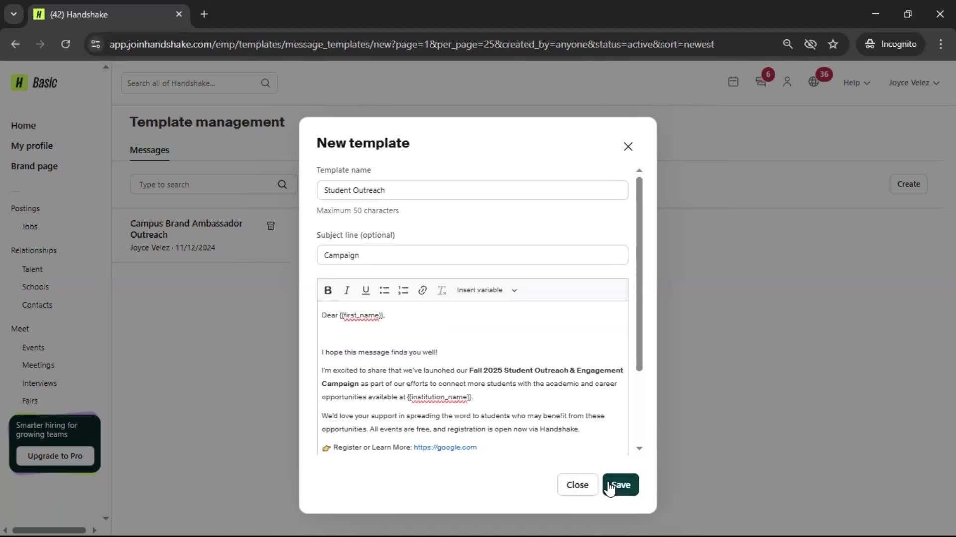 Creating email template screenshot