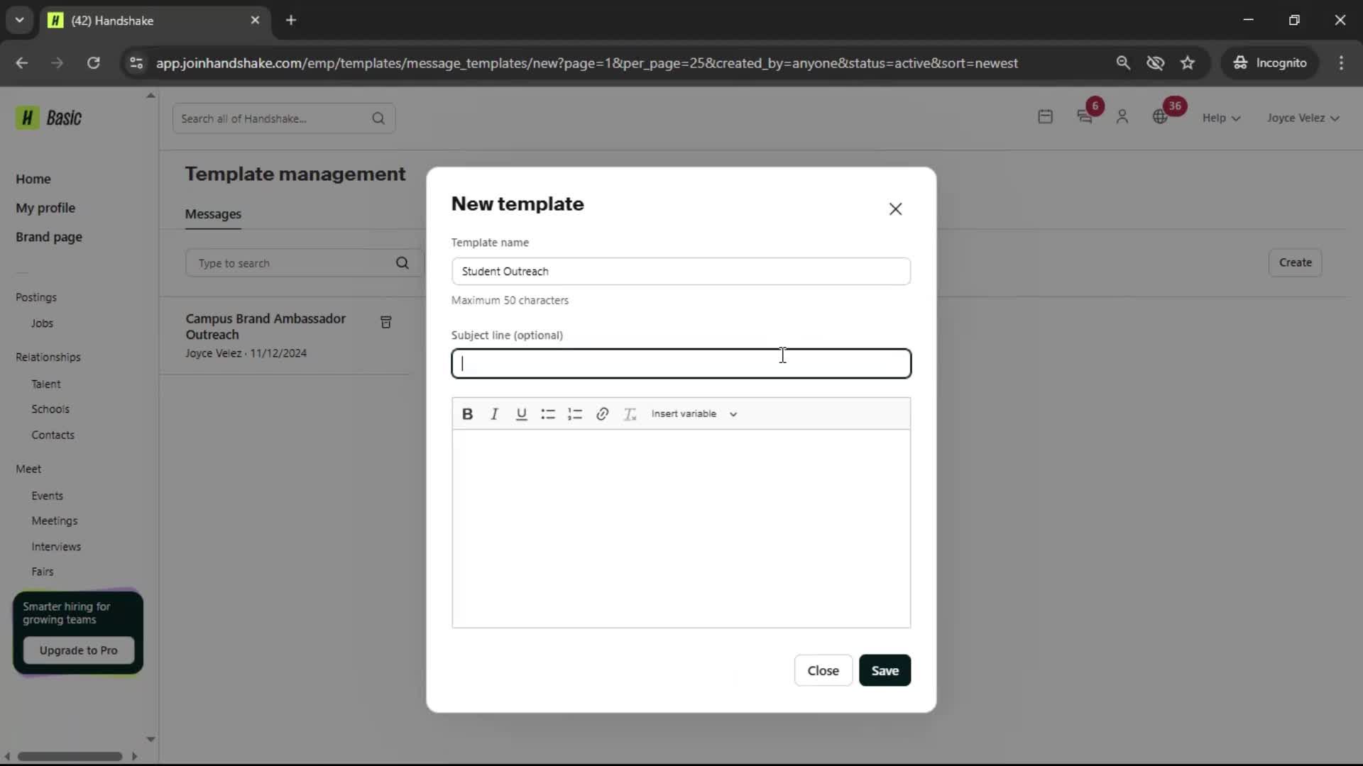 Creating email template screenshot