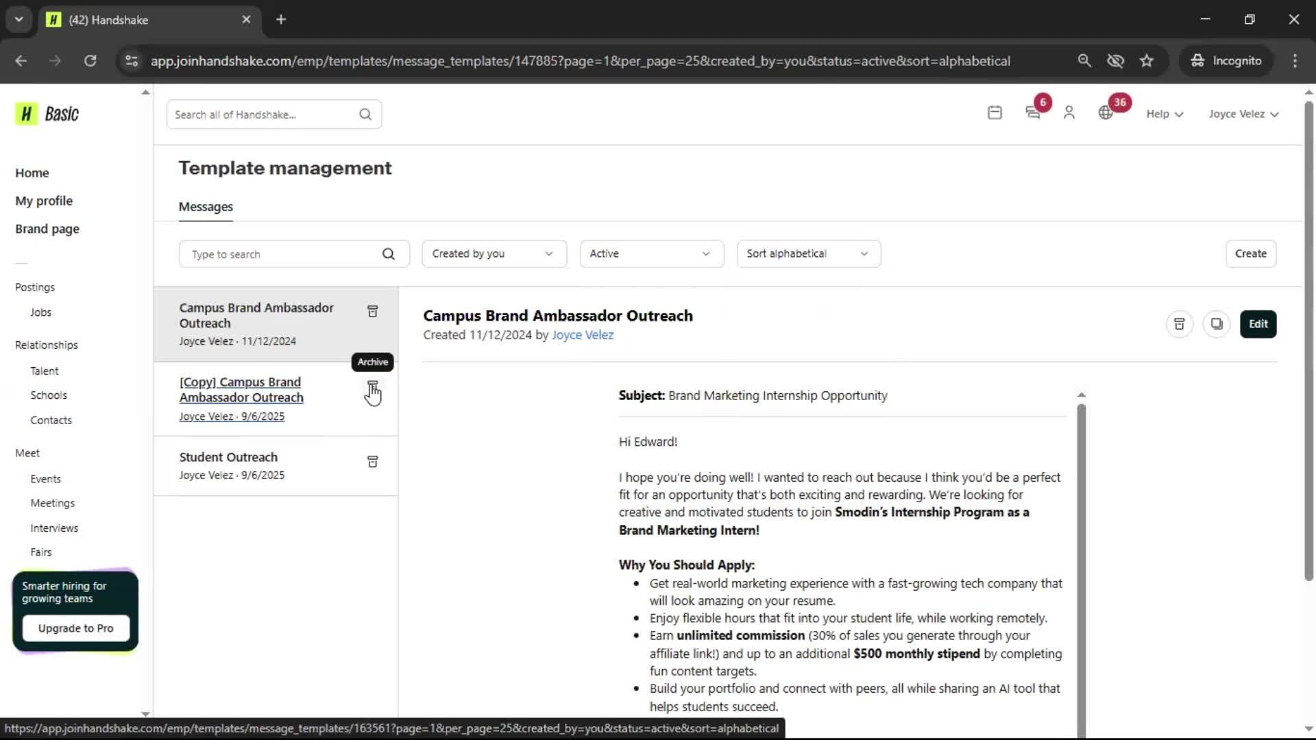 Creating email template screenshot