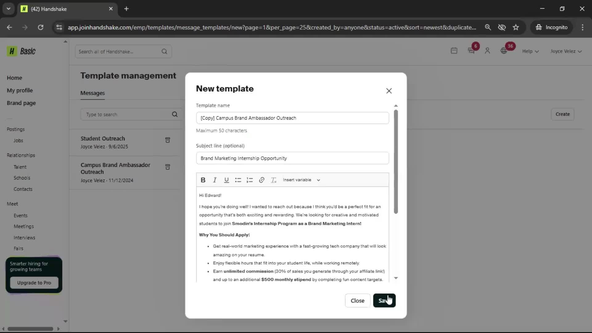 Creating email template screenshot