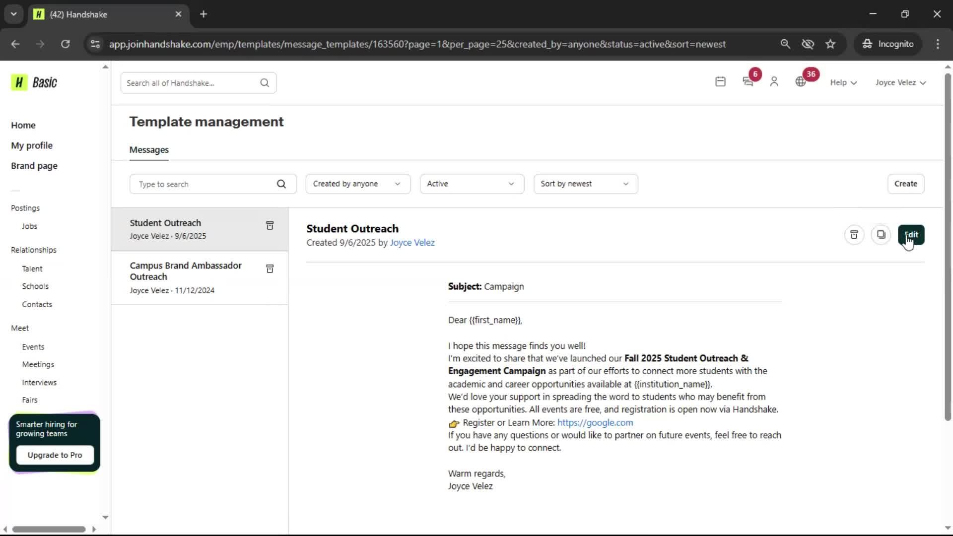 Creating email template screenshot