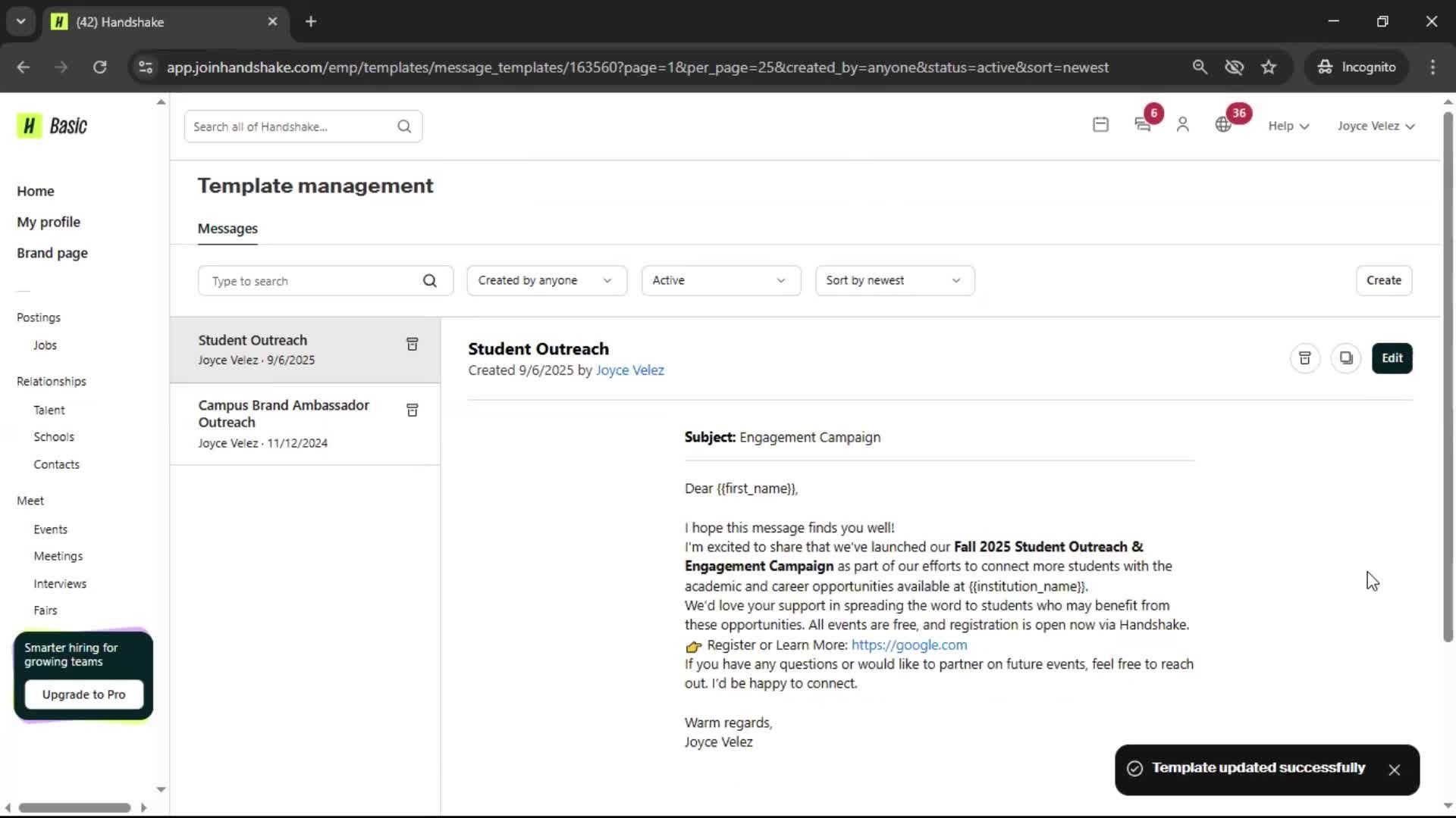 Creating email template screenshot