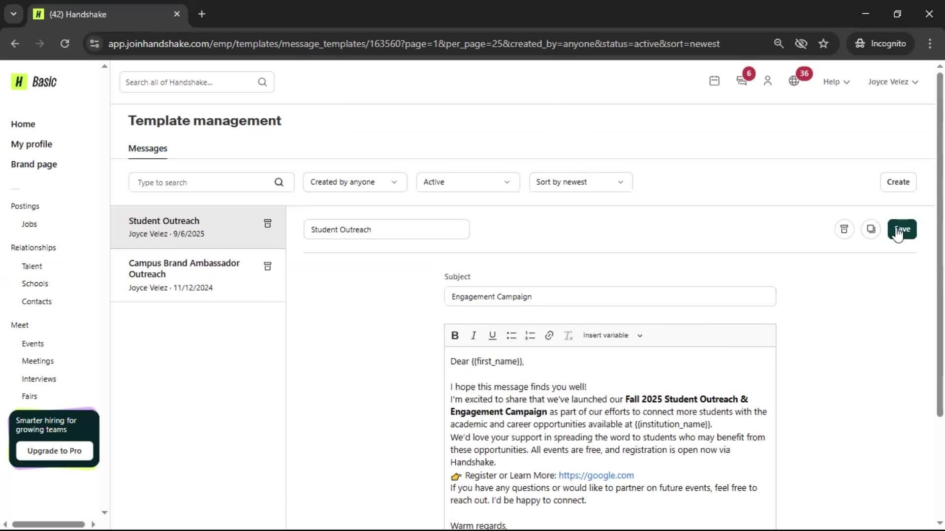Creating email template screenshot
