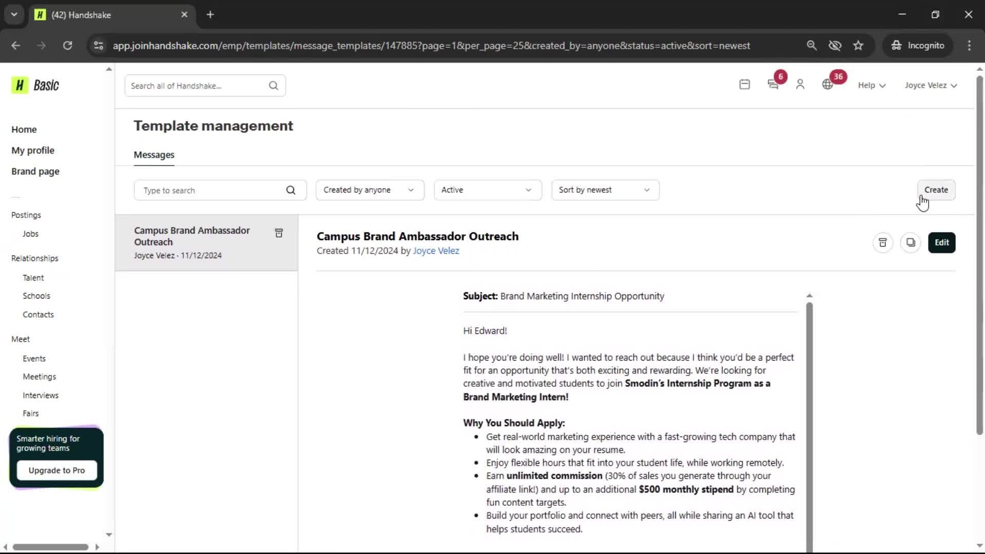 Creating email template on Handshake video thumbnail