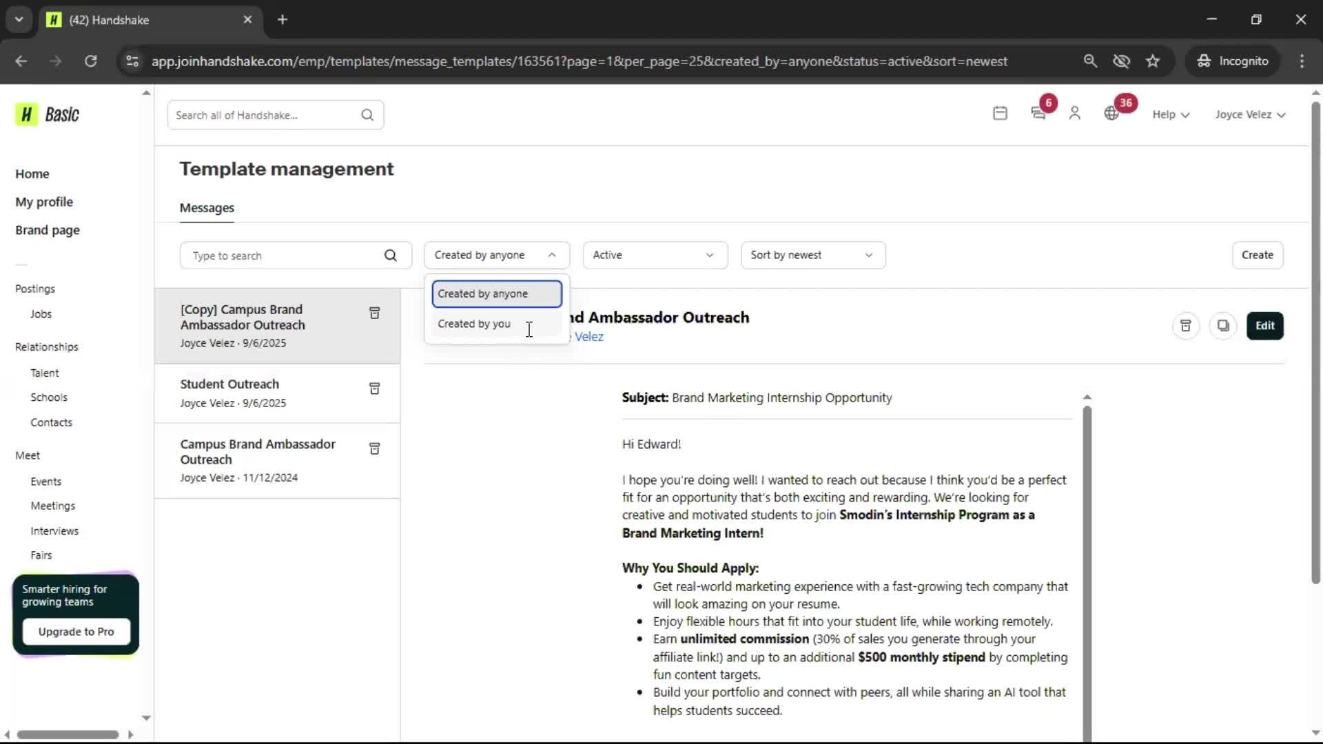 Creating email template screenshot