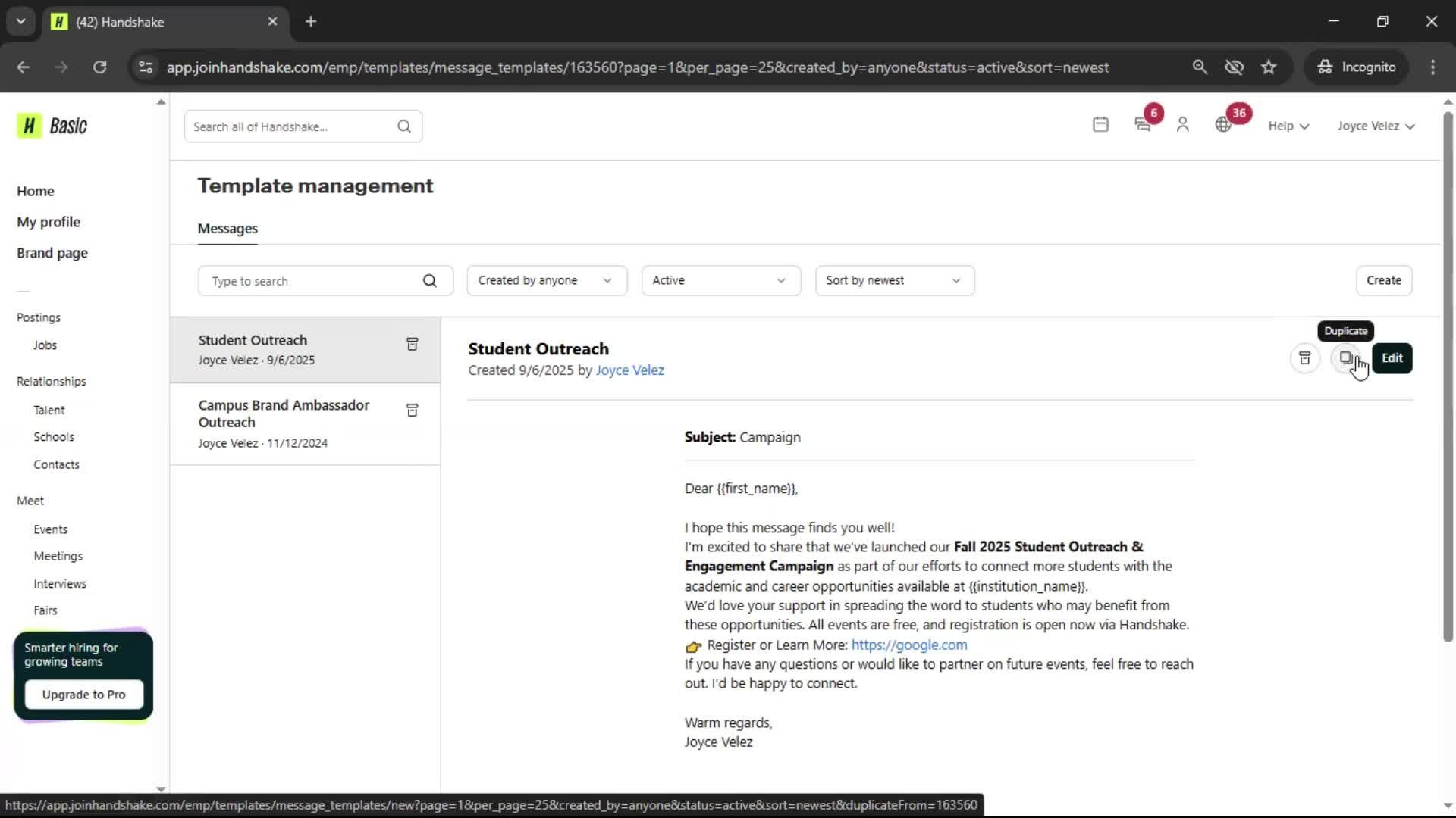 Creating email template screenshot