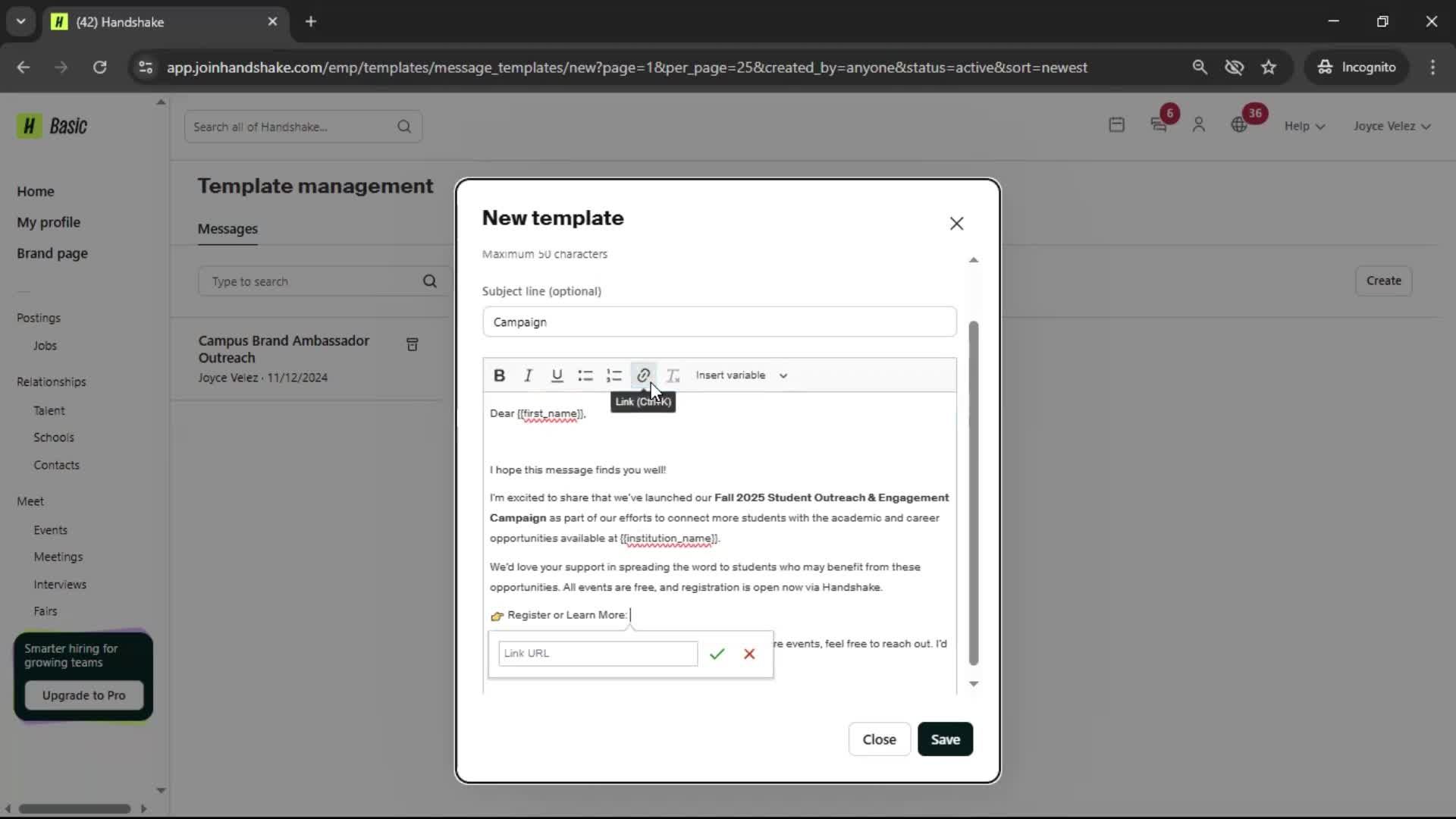 Creating email template screenshot