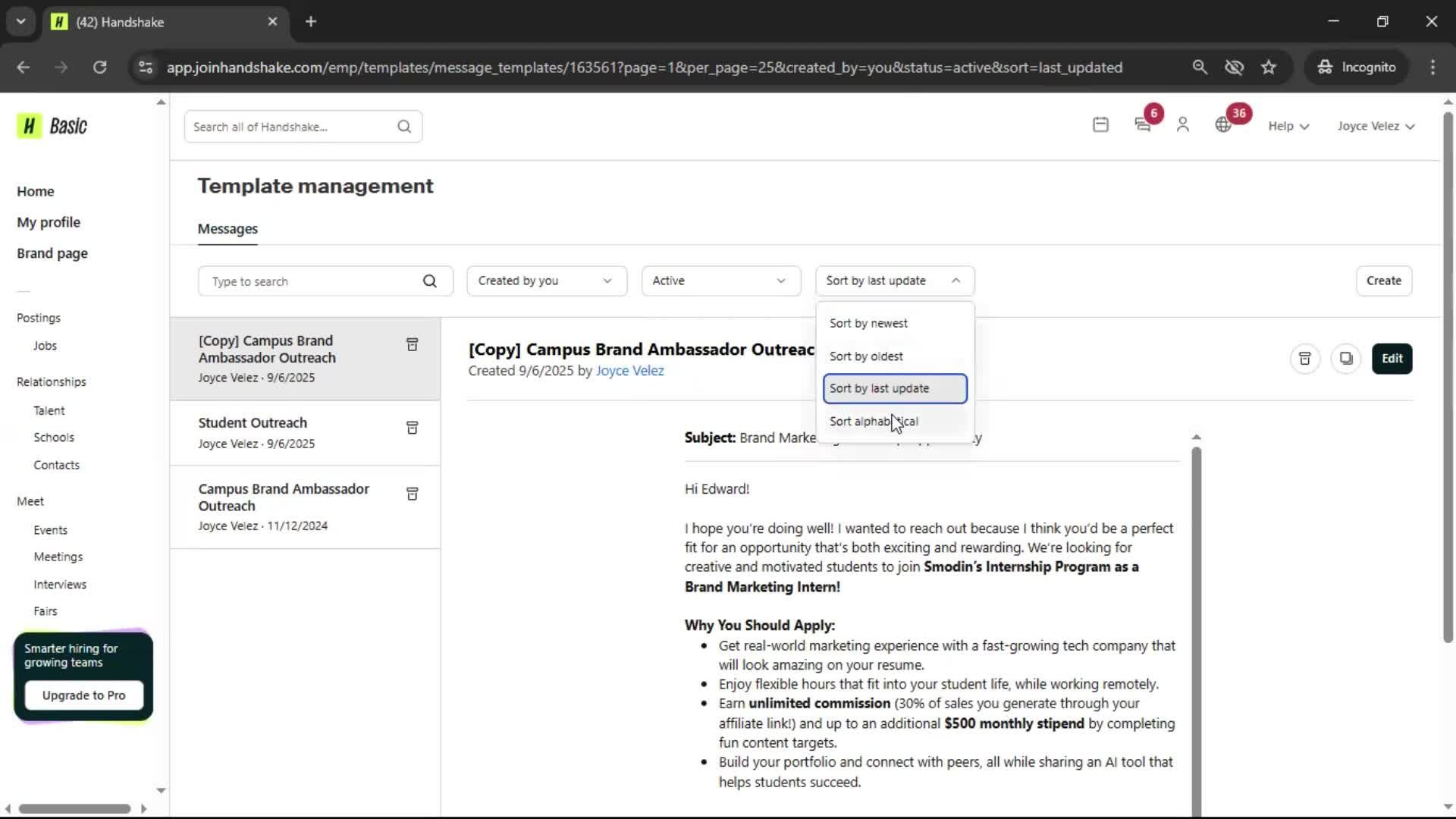 Creating email template screenshot