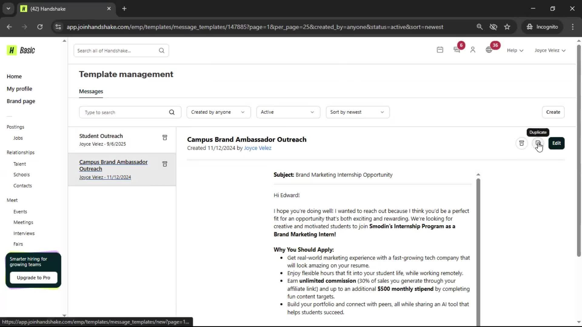 Creating email template screenshot