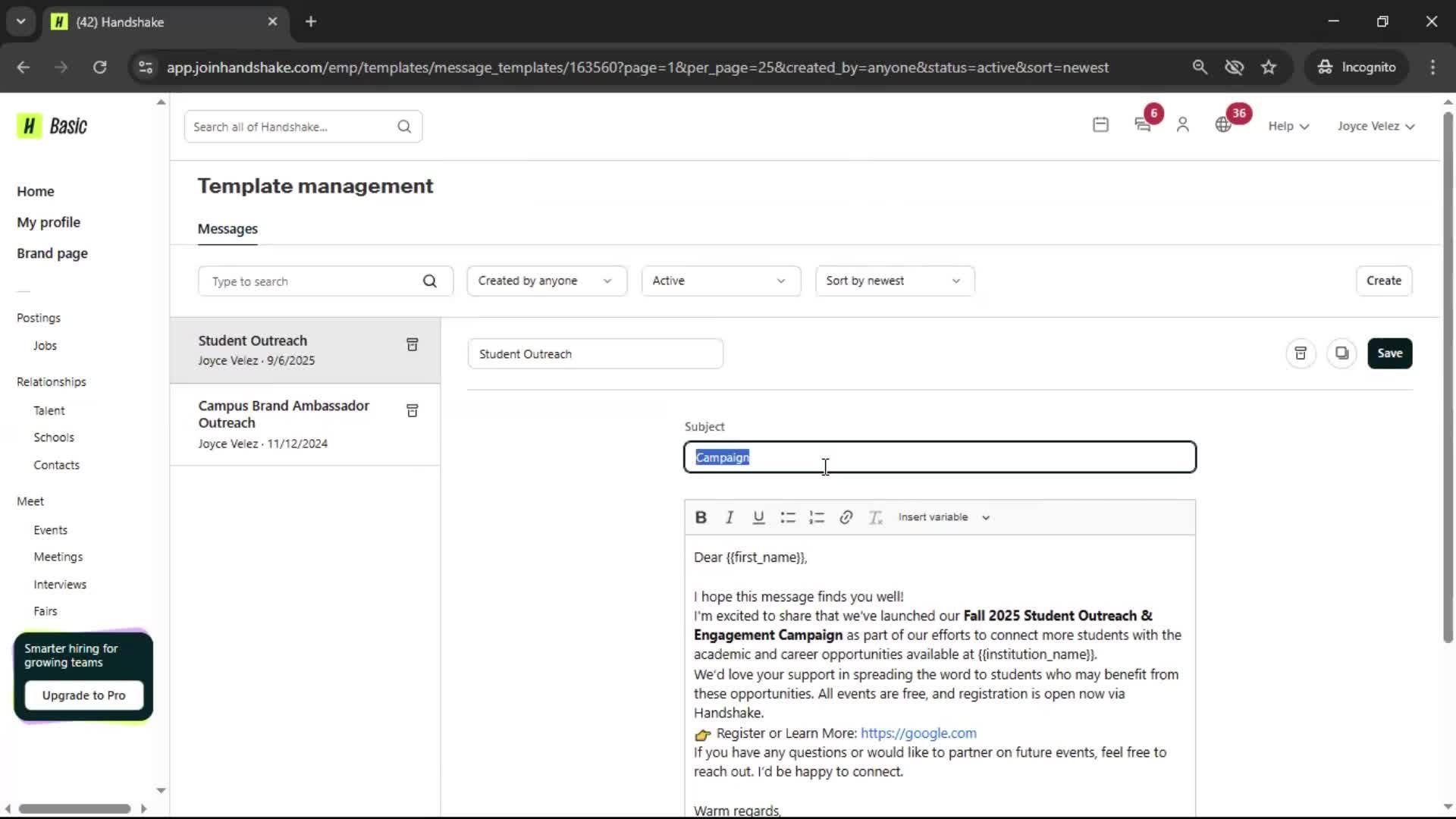 Creating email template screenshot