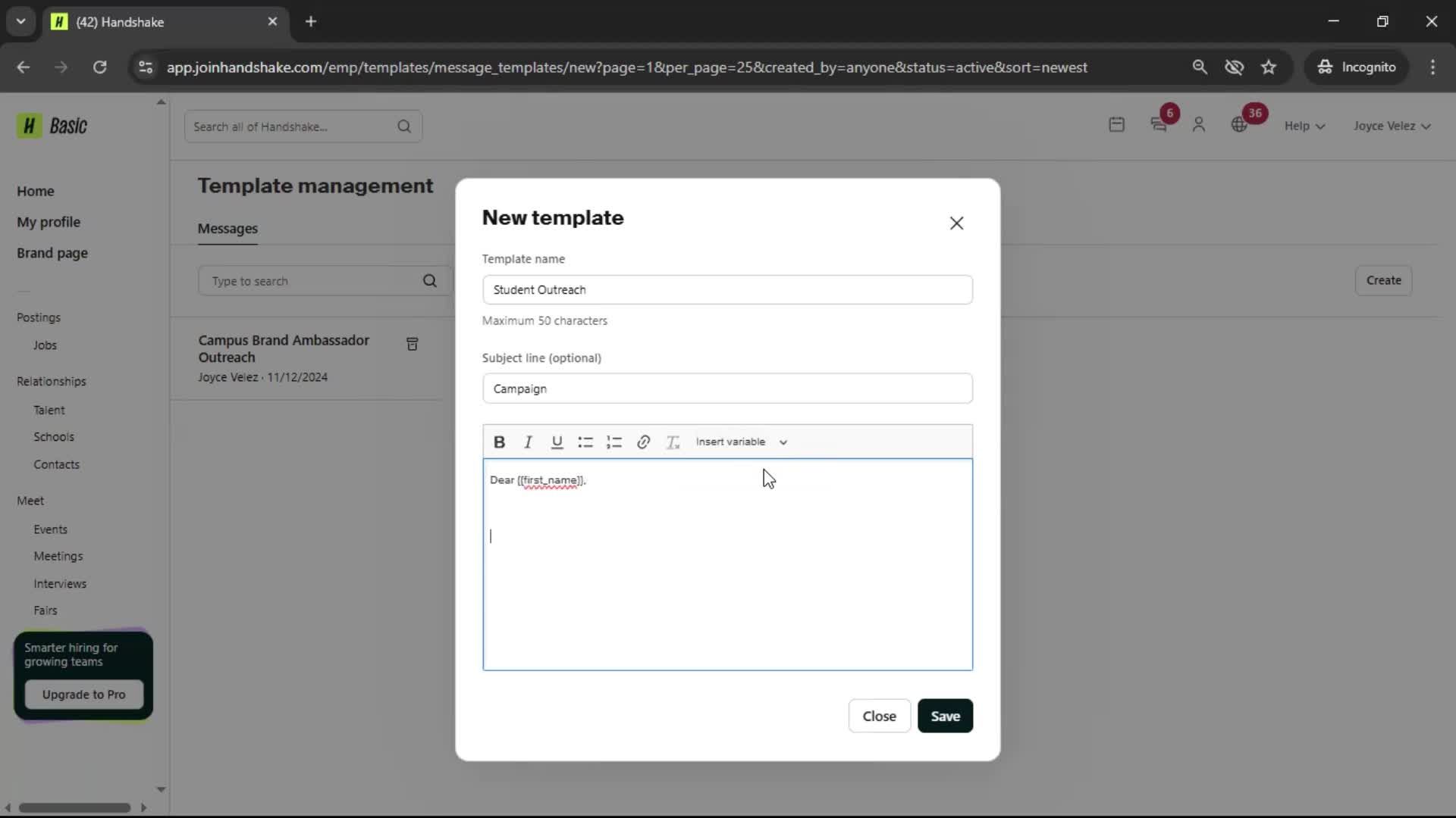 Creating email template screenshot