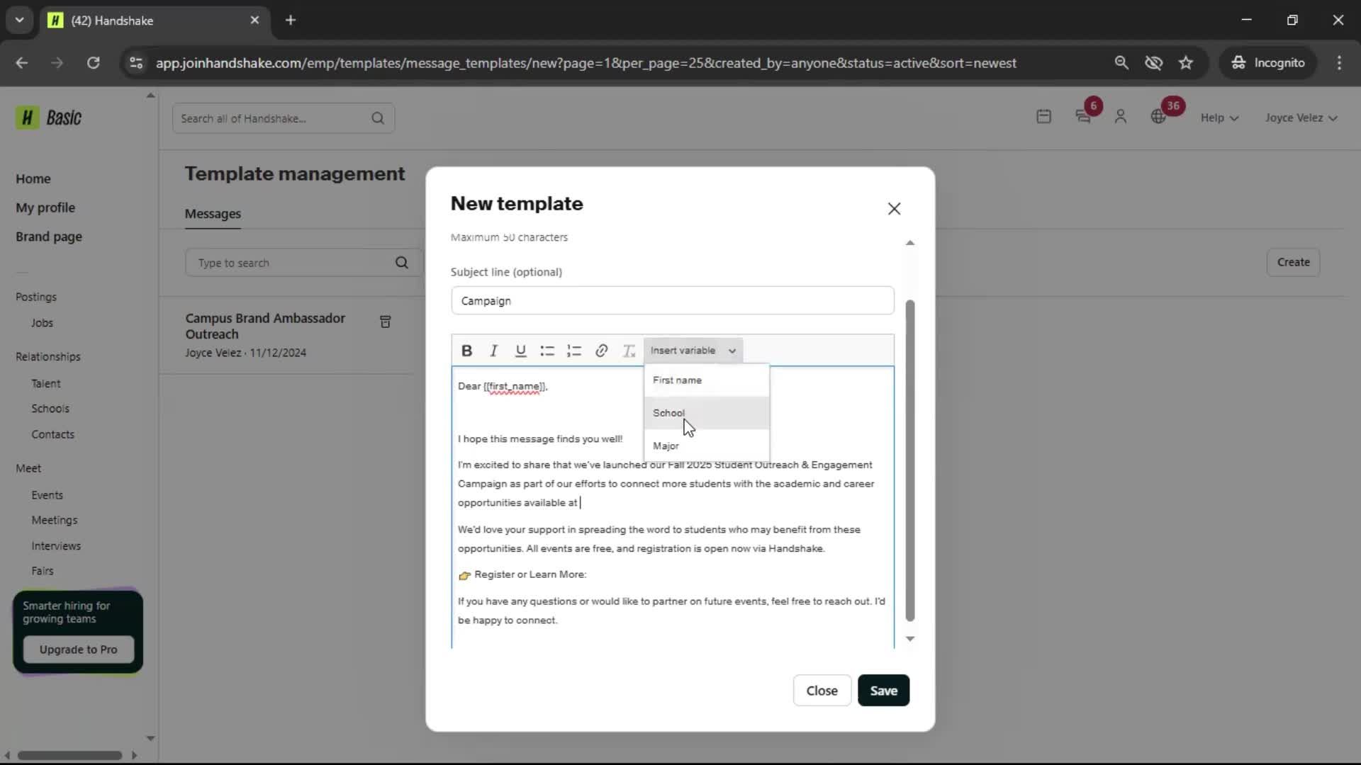 Creating email template screenshot