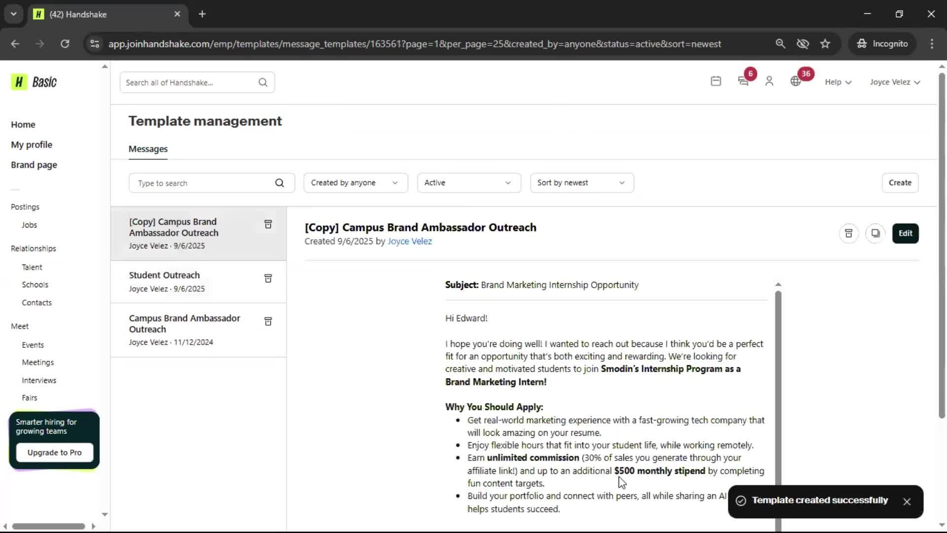 Creating email template screenshot