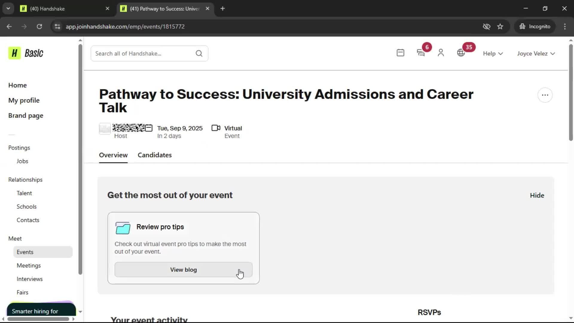 Creating an event screenshot