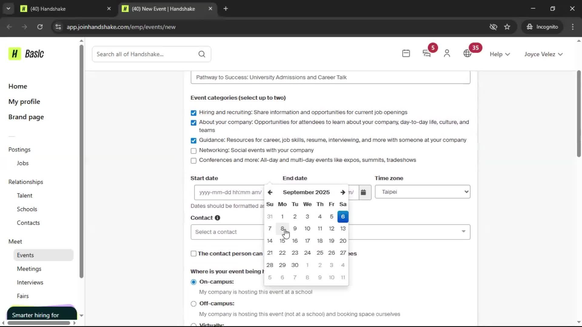 Creating an event on Handshake video thumbnail
