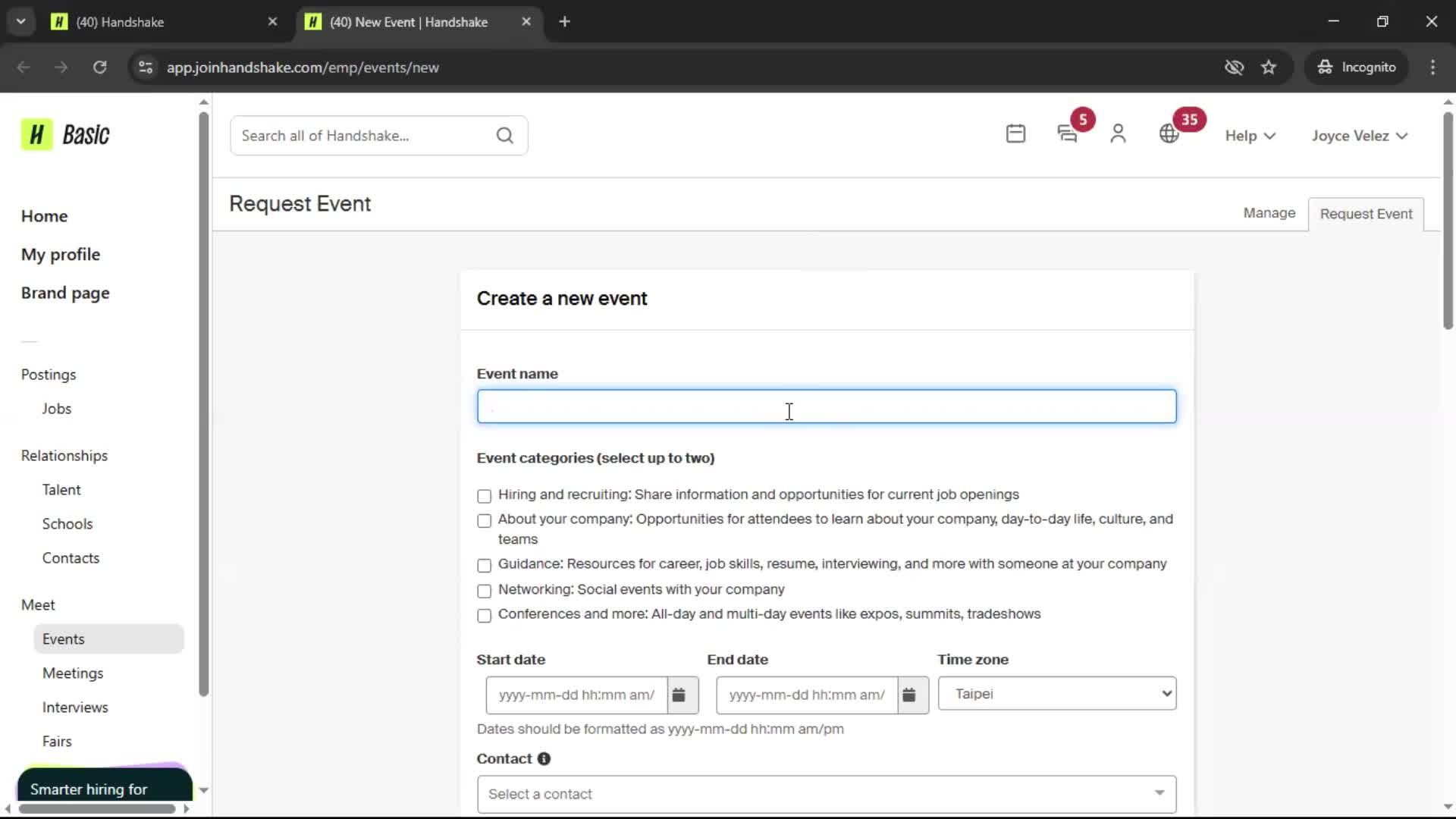 Creating an event on Handshake video thumbnail