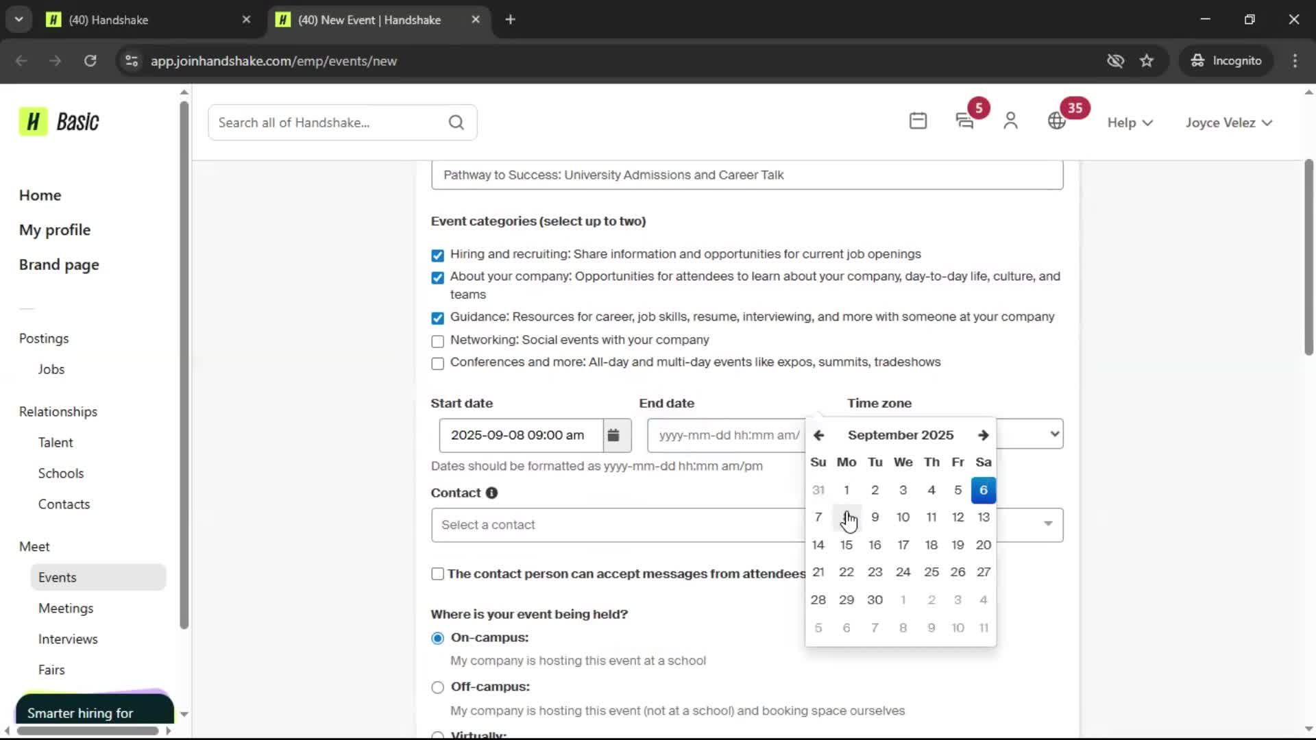 Creating an event screenshot