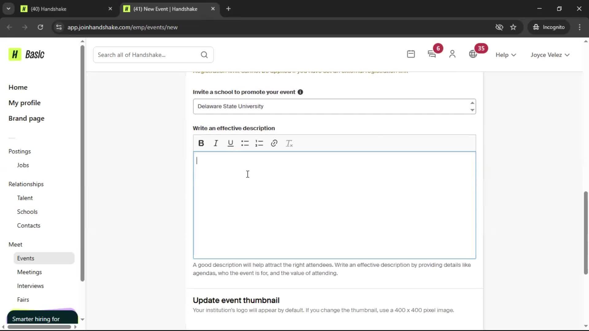 Creating an event screenshot