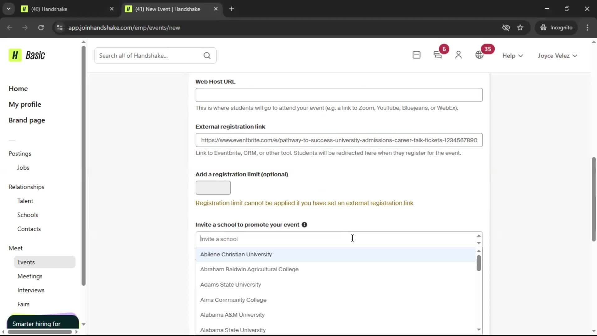 Creating an event screenshot