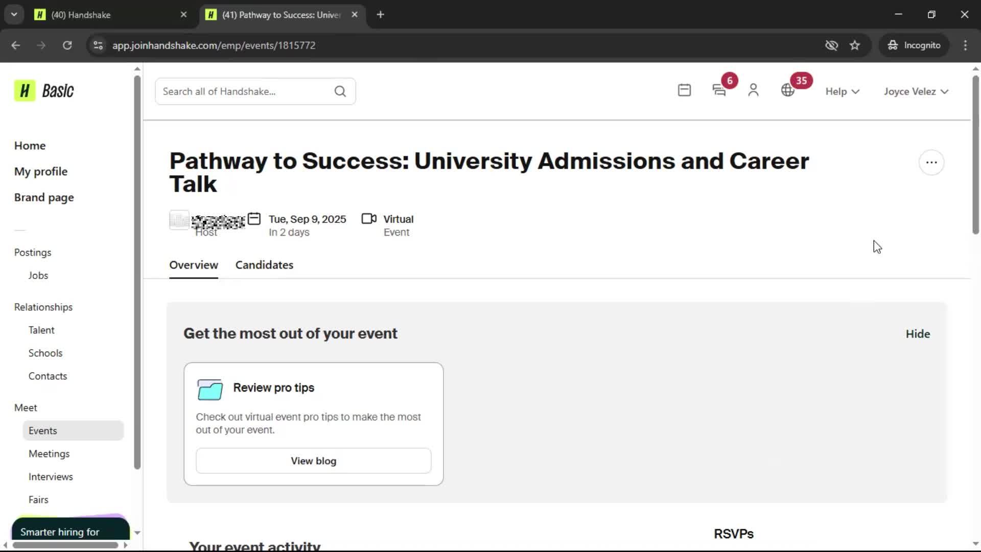 Creating an event screenshot