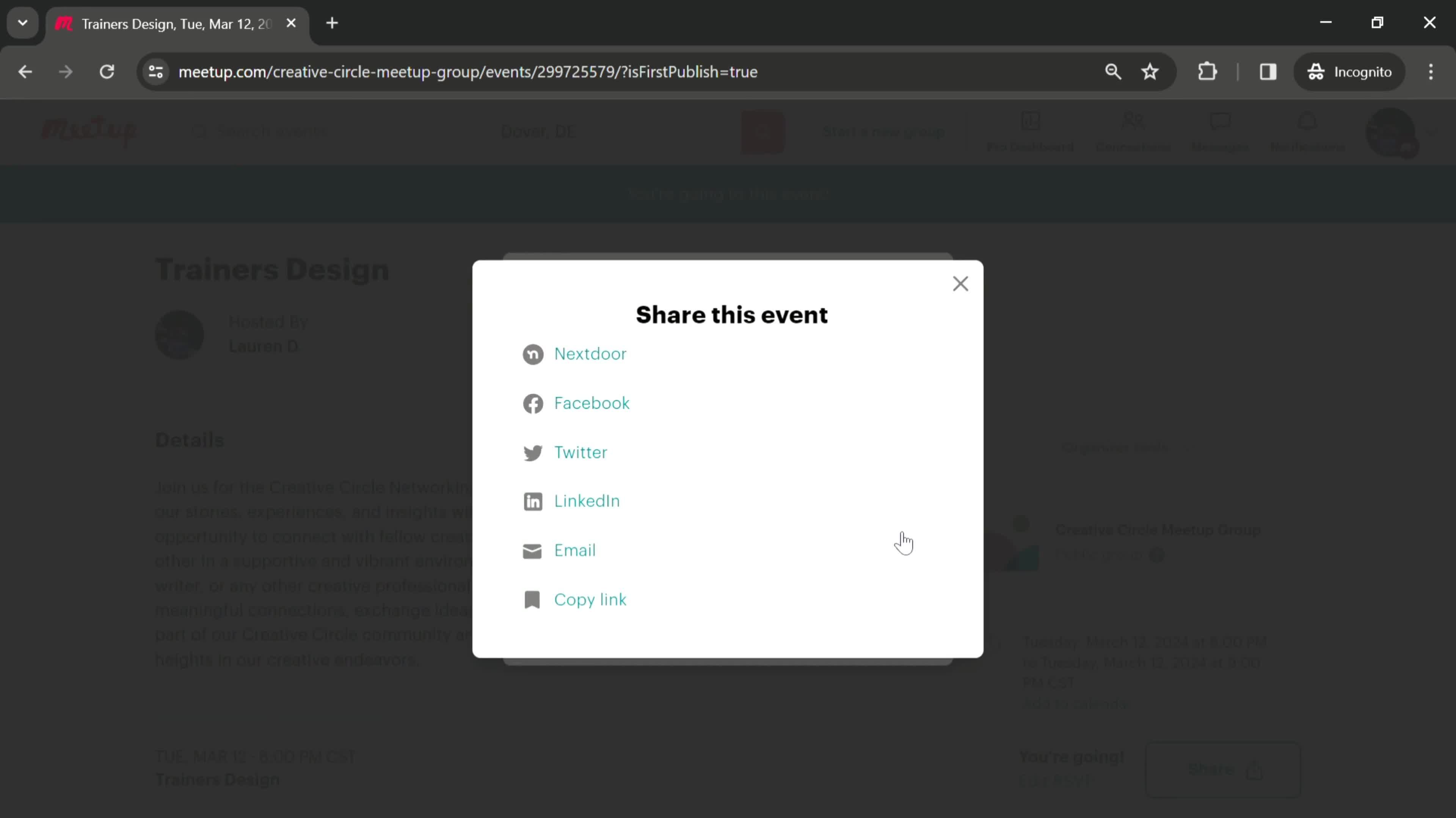 Creating an event screenshot