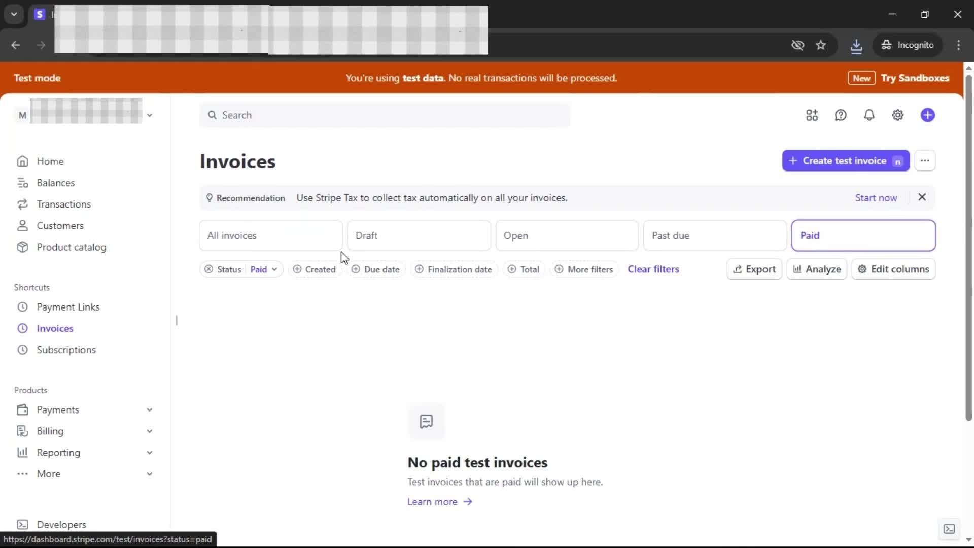 Creating an invoice screenshot