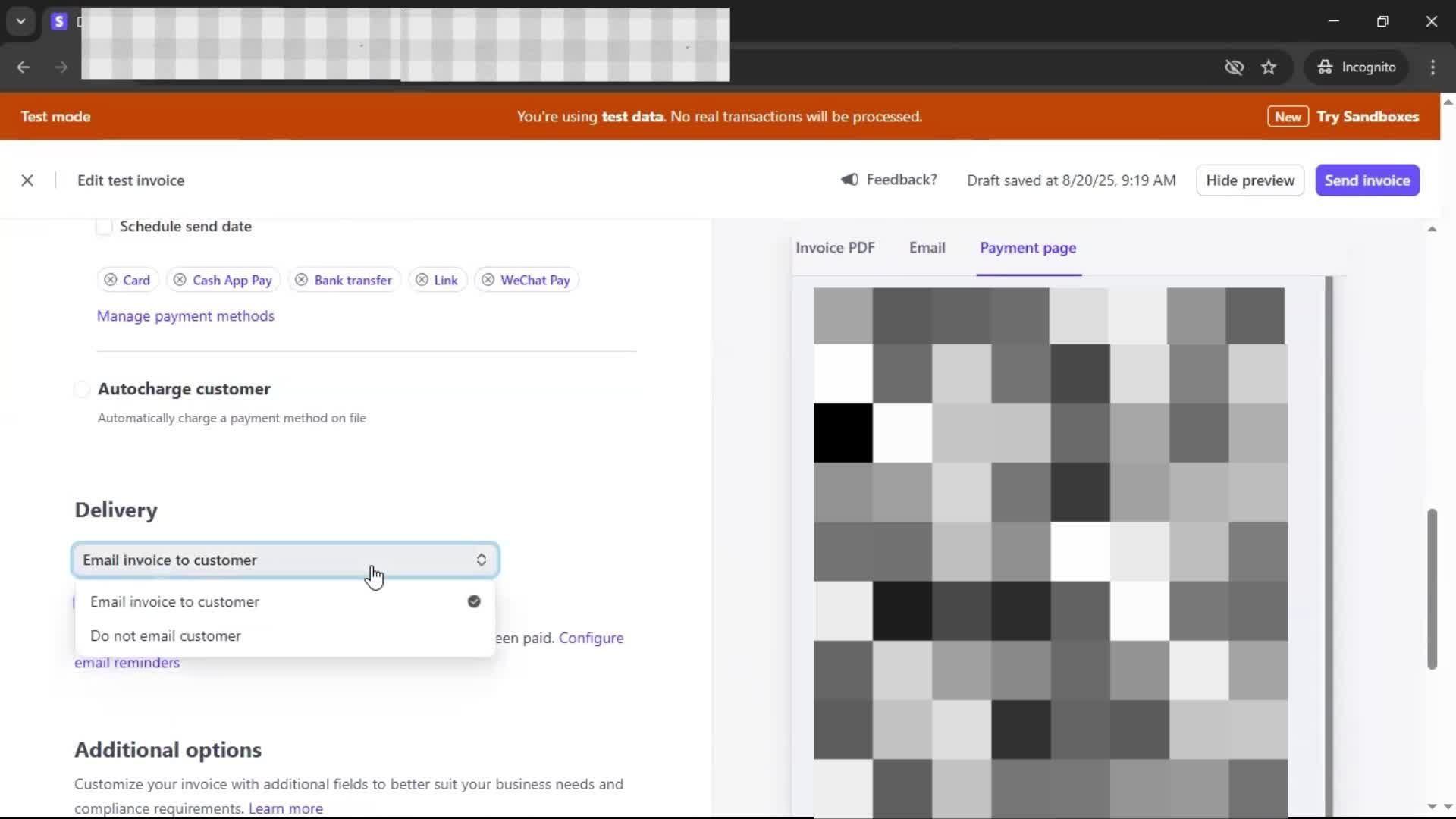 Creating an invoice screenshot