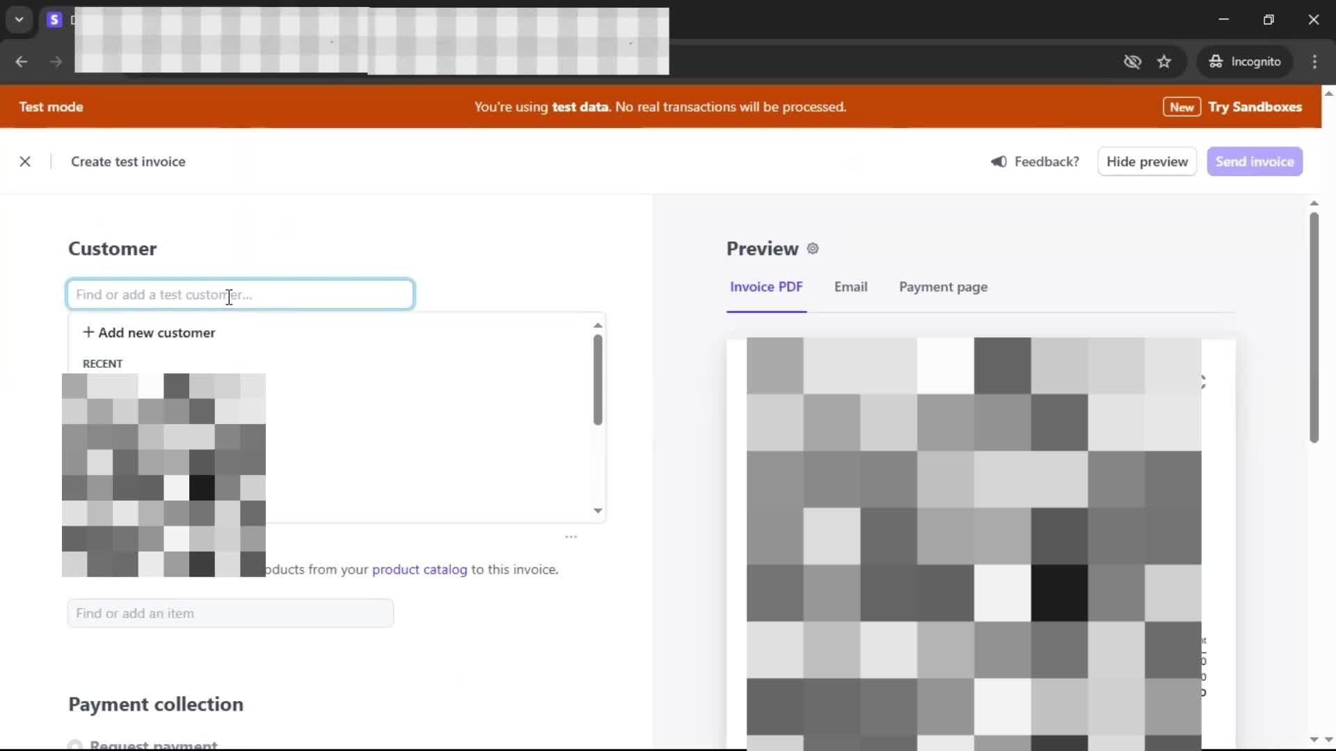 Creating an invoice screenshot