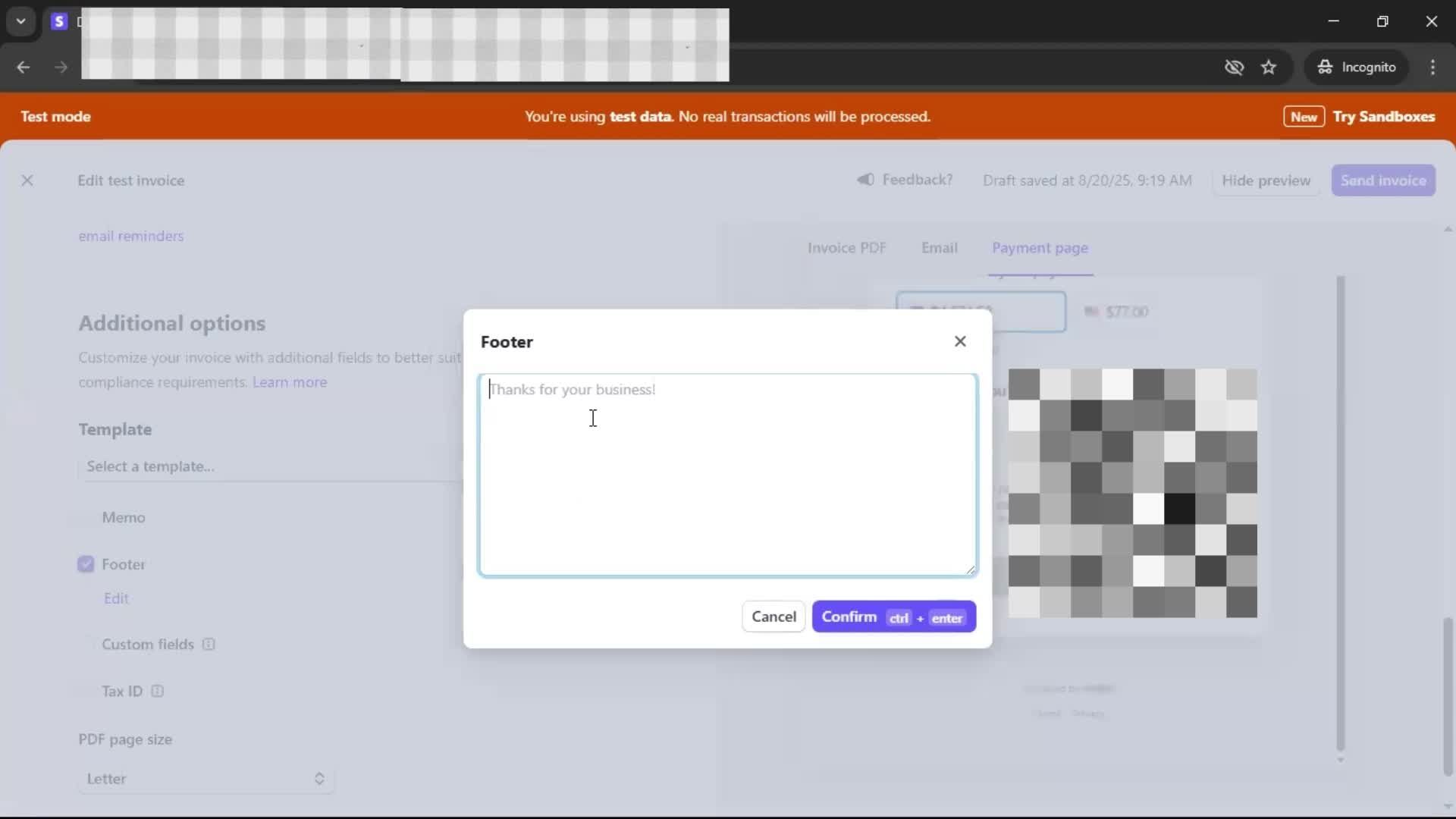 Creating an invoice screenshot