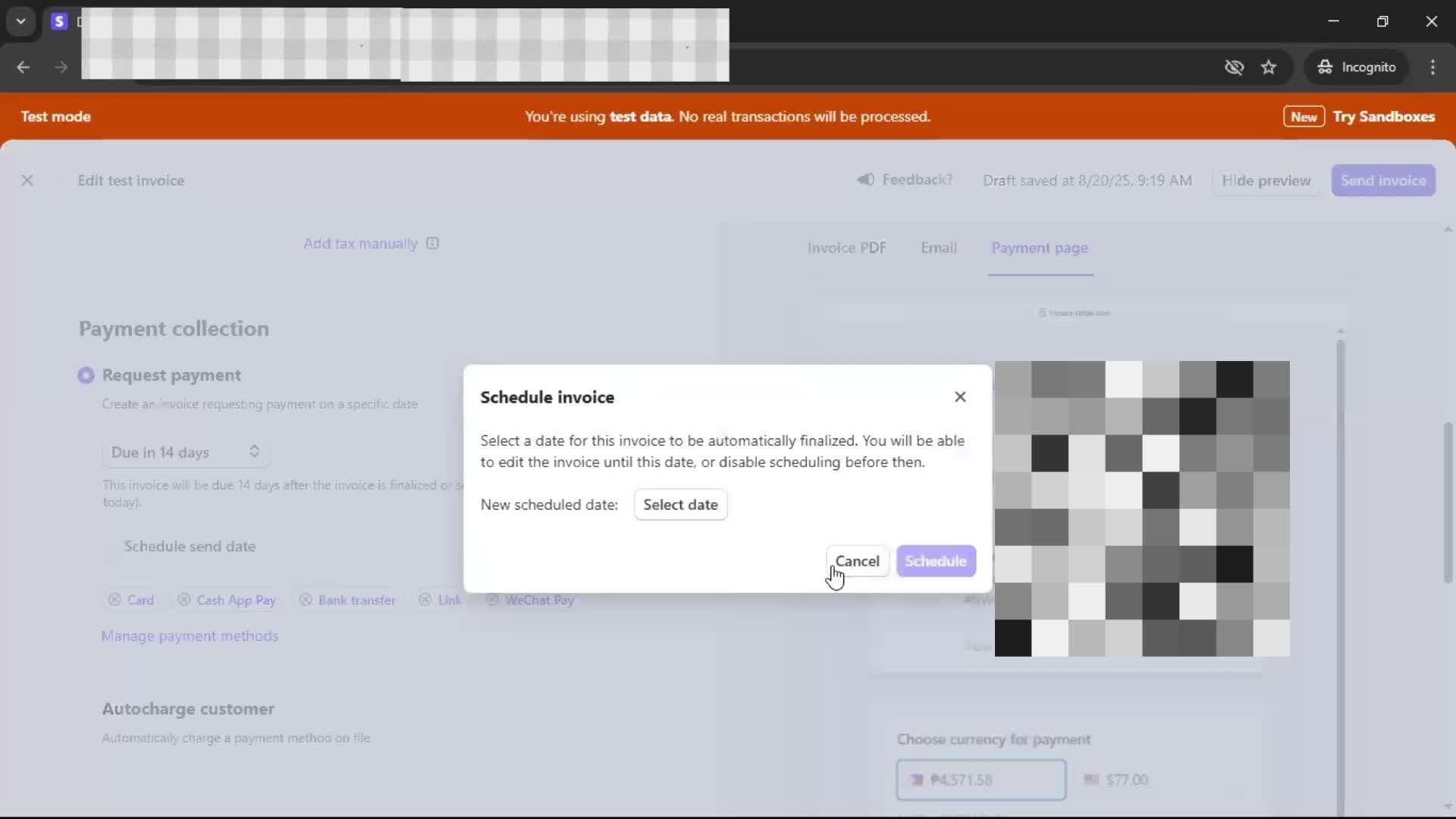 Creating an invoice screenshot