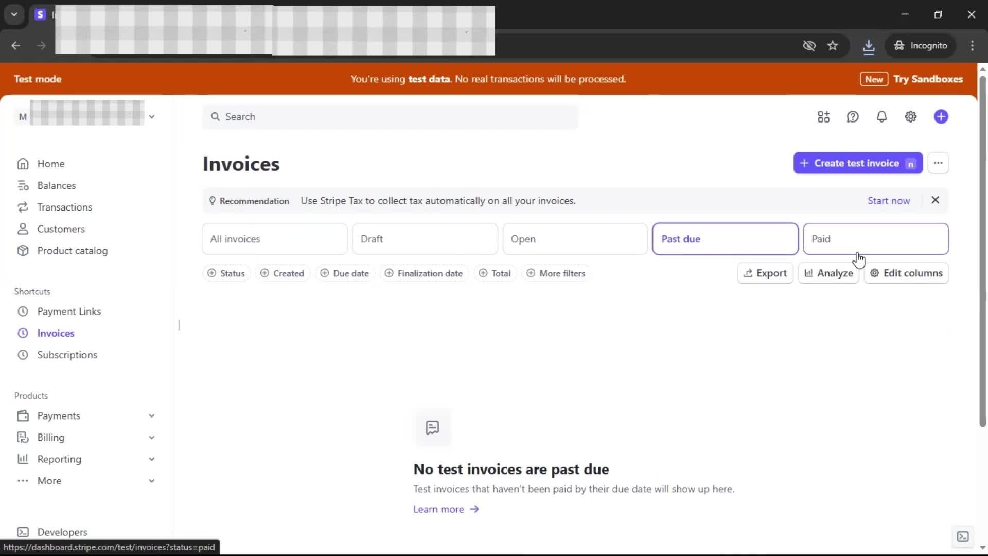 Creating an invoice screenshot