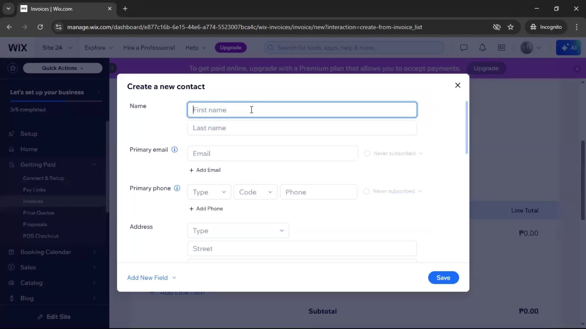 Creating an invoice screenshot