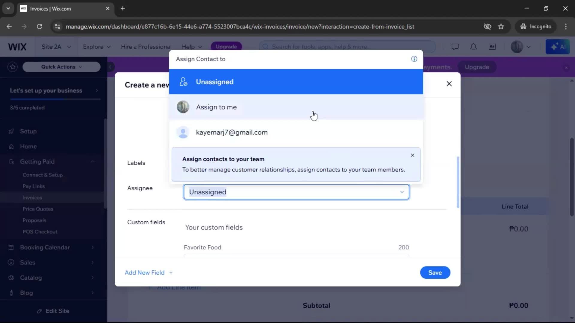 Creating an invoice screenshot