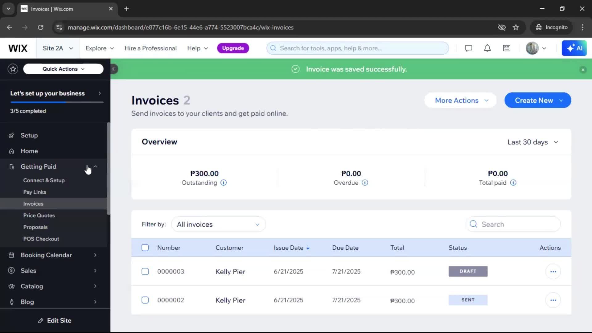 Creating an invoice screenshot